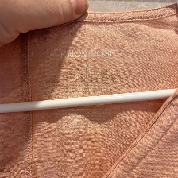 Knox Rose Women Size Medium  V-Neck Shirt Peach Cotton Modal Beachy - Picture 3 of 5